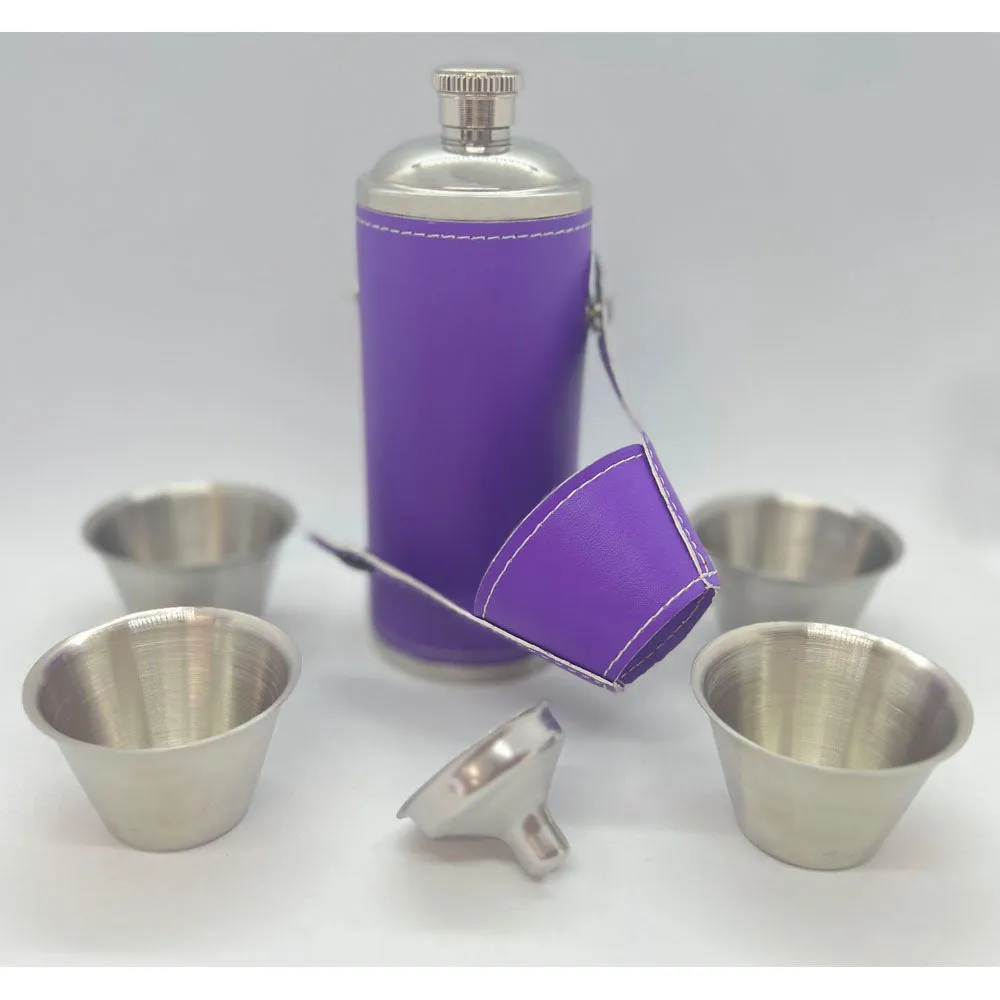 8 oz Purple Flask With Shot Glasses