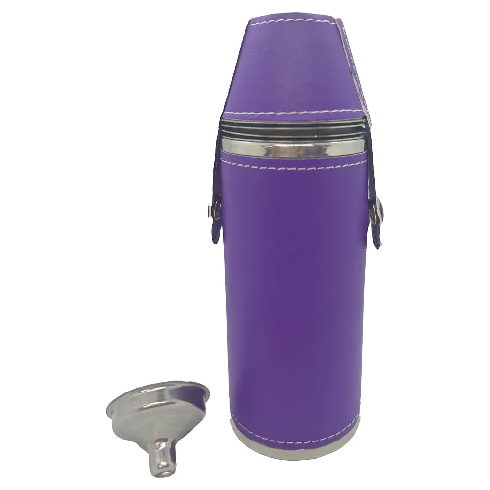 8 oz Purple Flask With Shot Glasses