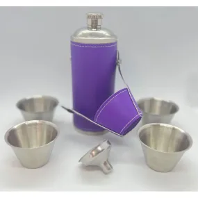 8 oz Purple Flask With Shot Glasses