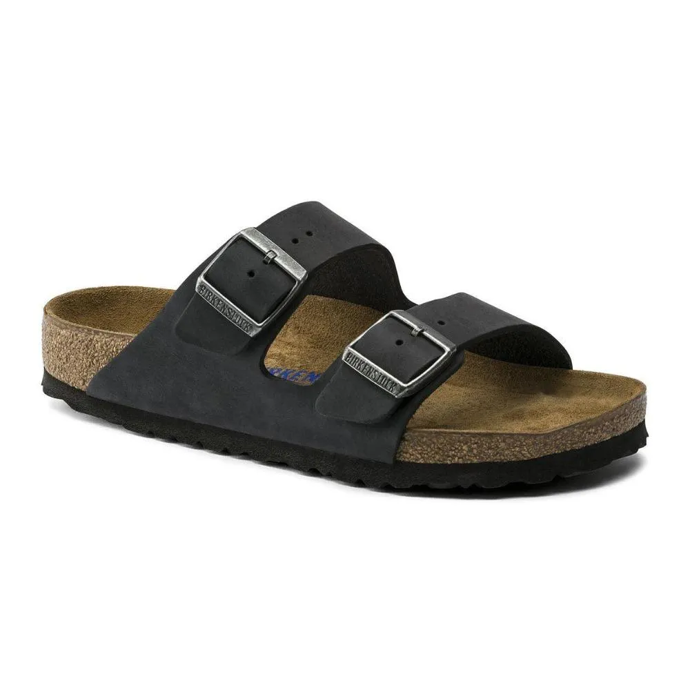 Birkenstock Arizona Oiled Leather Soft Footbed Sandals - Regular - Black