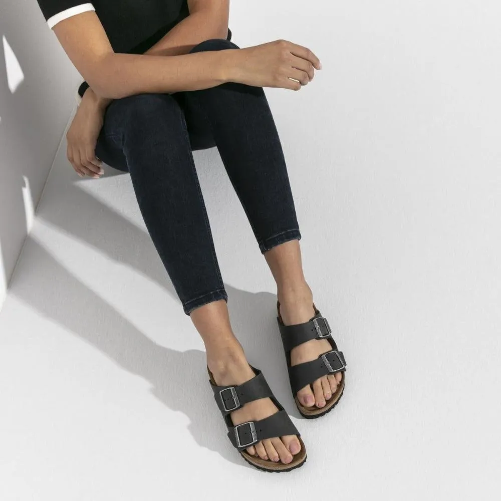 Birkenstock Arizona Oiled Leather Soft Footbed Sandals - Regular - Black