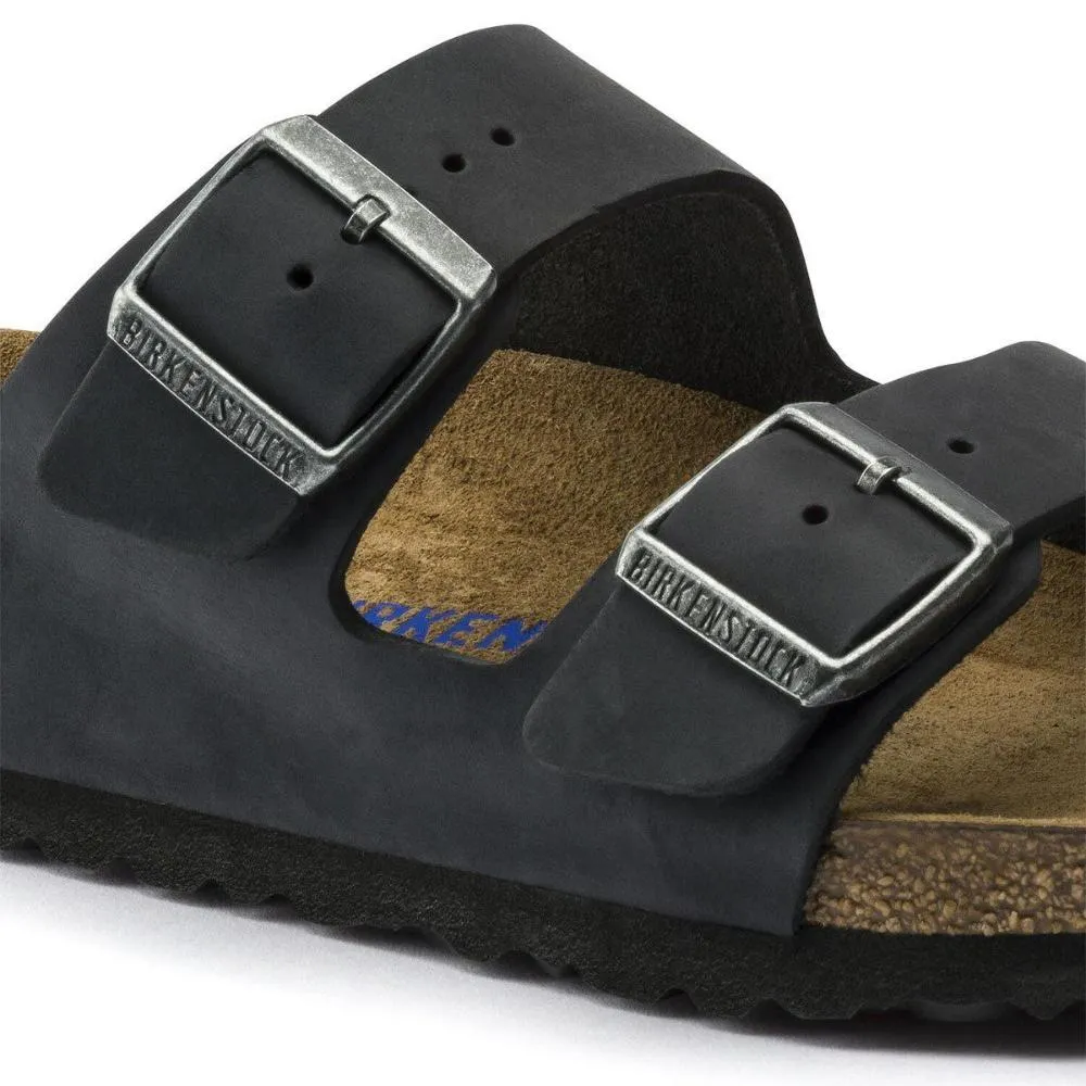 Birkenstock Arizona Oiled Leather Soft Footbed Sandals - Regular - Black