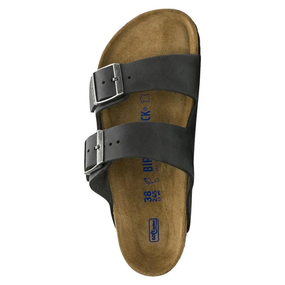 Birkenstock Arizona Oiled Leather Soft Footbed Sandals - Regular - Black