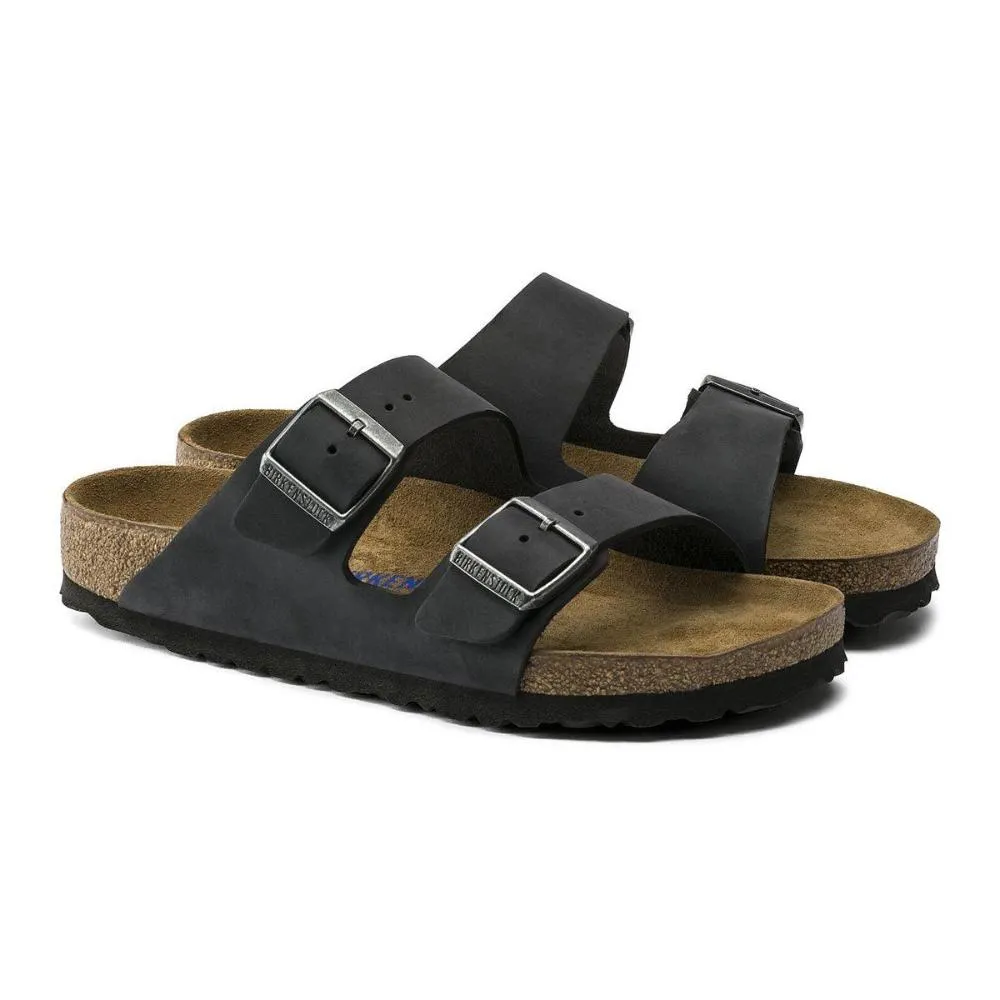 Birkenstock Arizona Oiled Leather Soft Footbed Sandals - Regular - Black