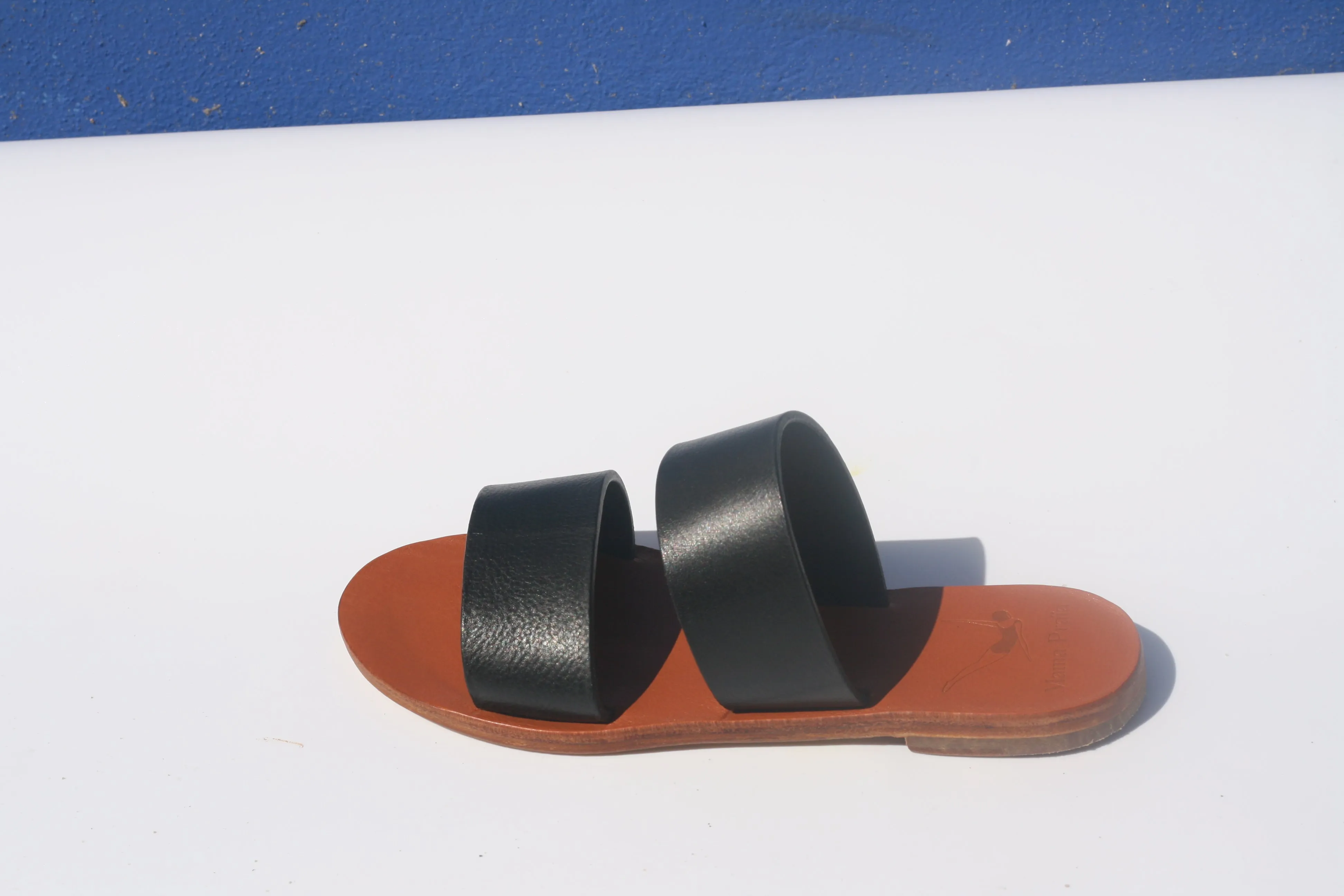Black - Camel Sole - Two-Strap Sandals