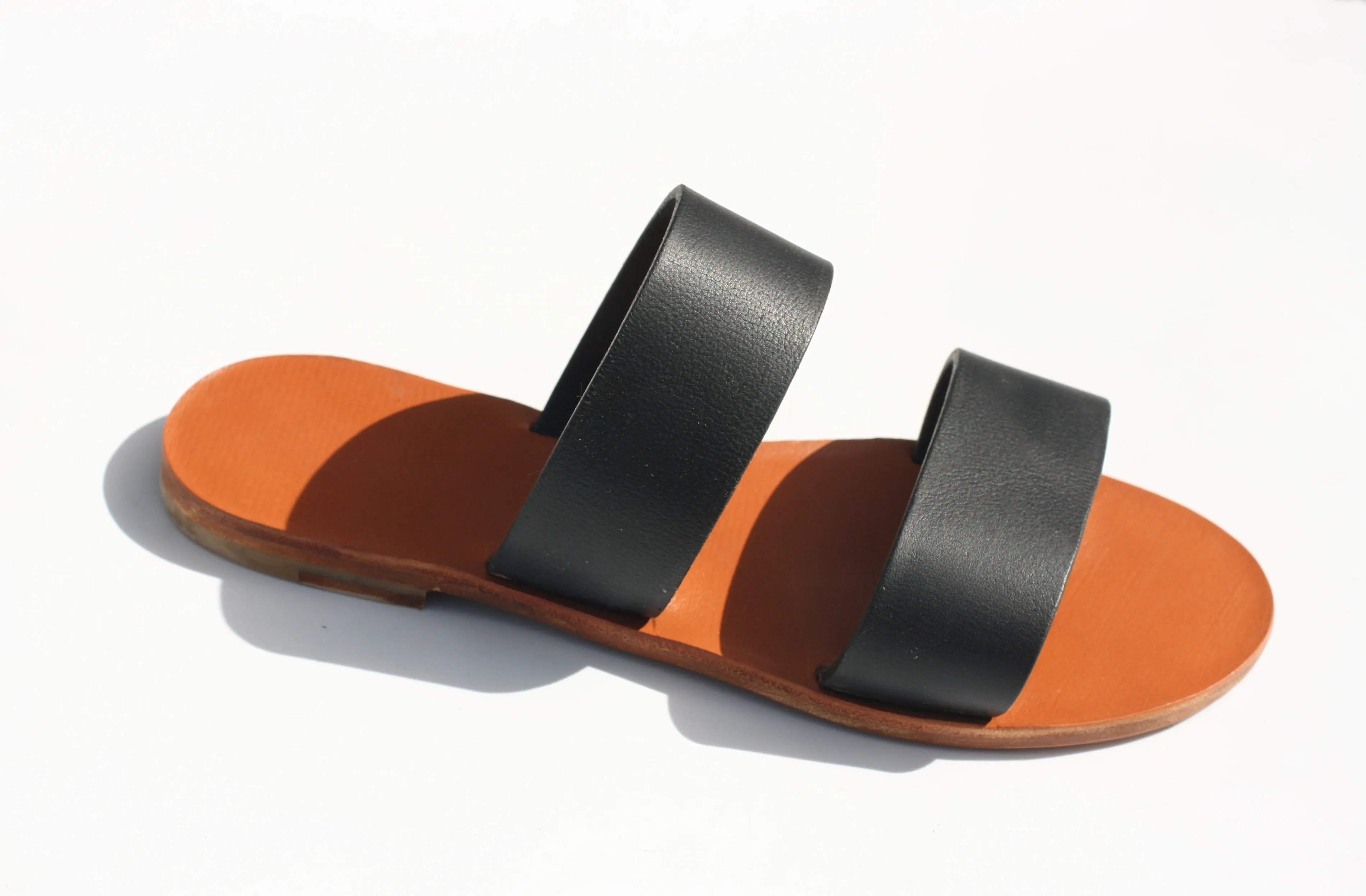 Black - Camel Sole - Two-Strap Sandals