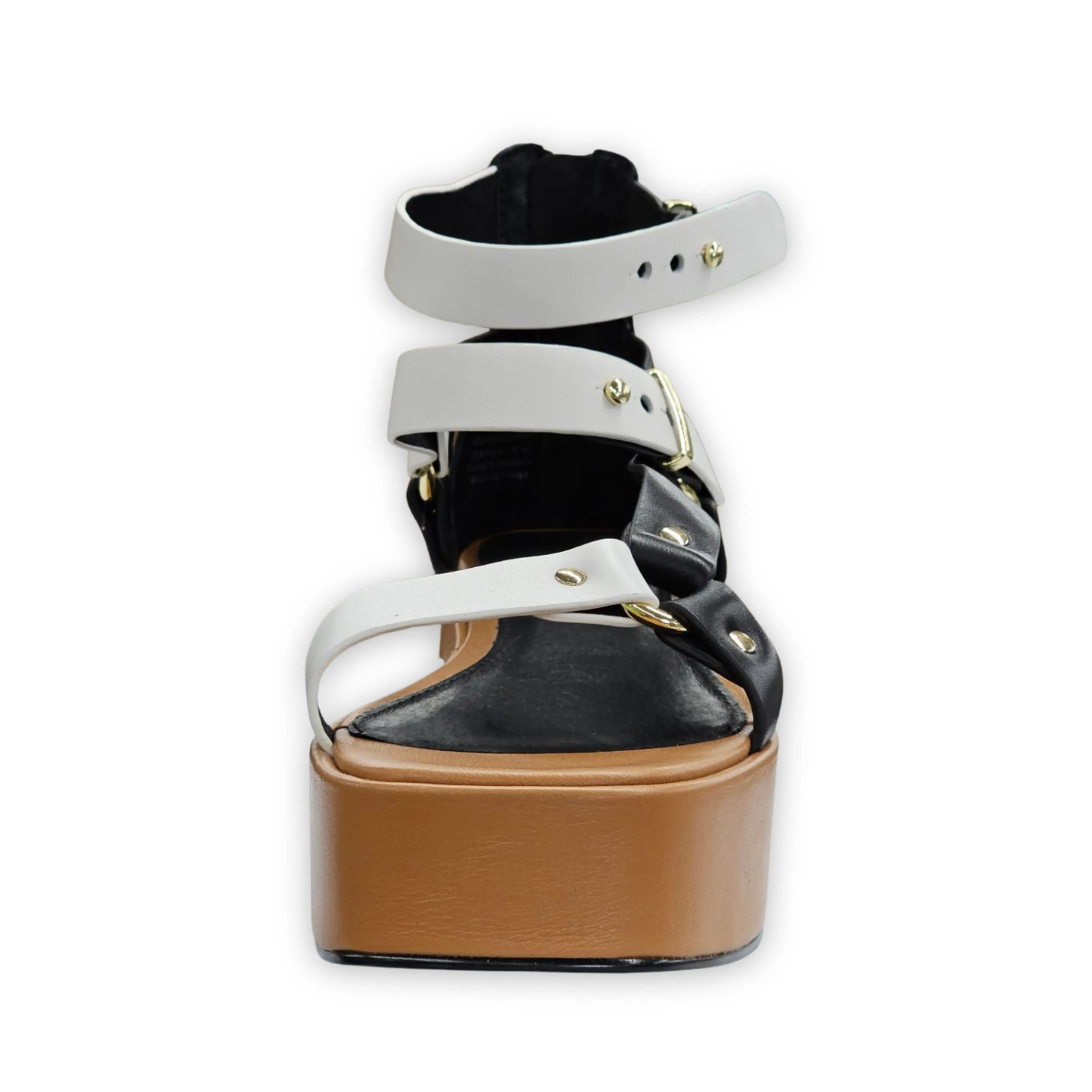 Cecelia New York Mighty Black White Buckle Ankle Strap Open Toe Platform Sandals
