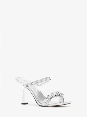 Clara Embellished Metallic Snake Embossed Leather Sandal