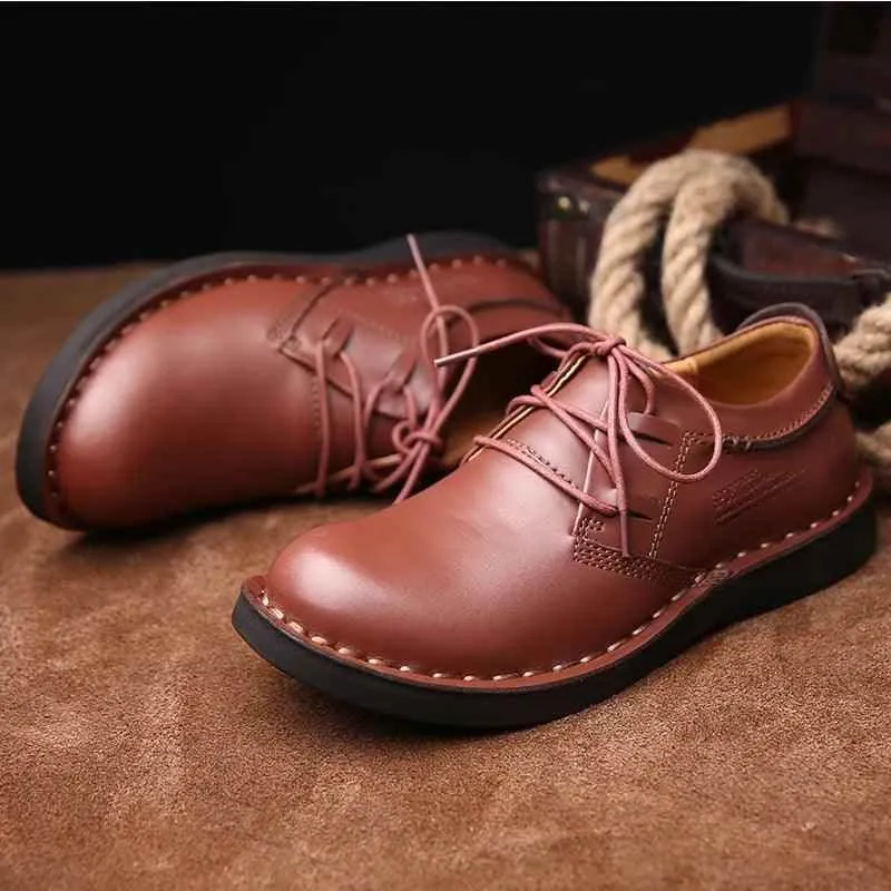 Comfortable Soft Classic Vintage Leather Brown Men's Casual Shoes XS7820