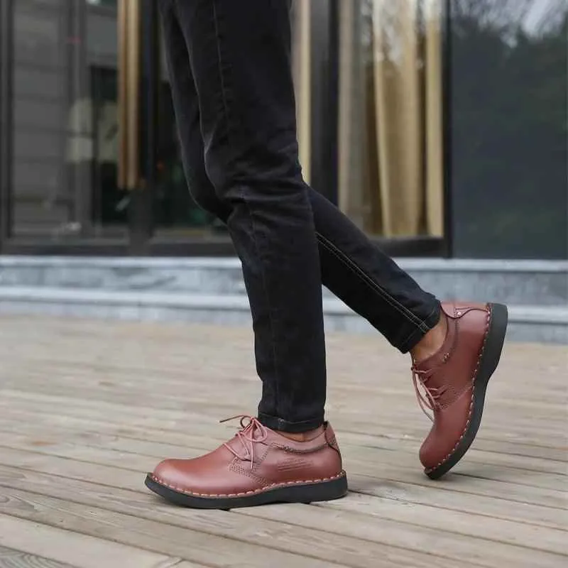 Comfortable Soft Classic Vintage Leather Brown Men's Casual Shoes XS7820