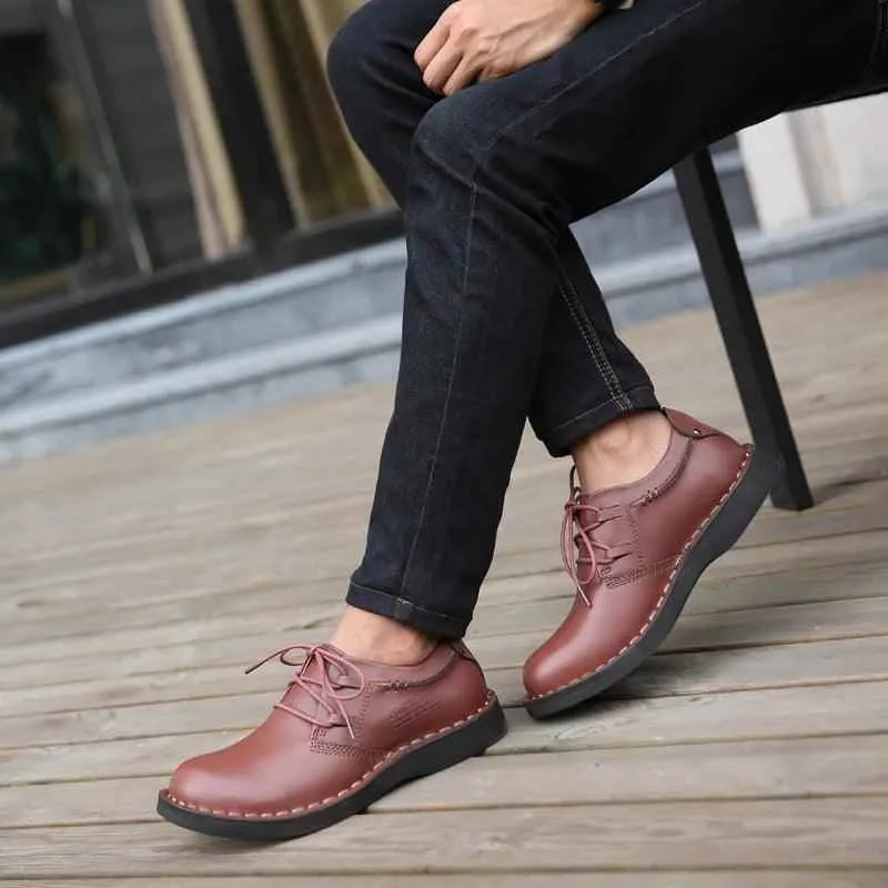Comfortable Soft Classic Vintage Leather Brown Men's Casual Shoes XS7820