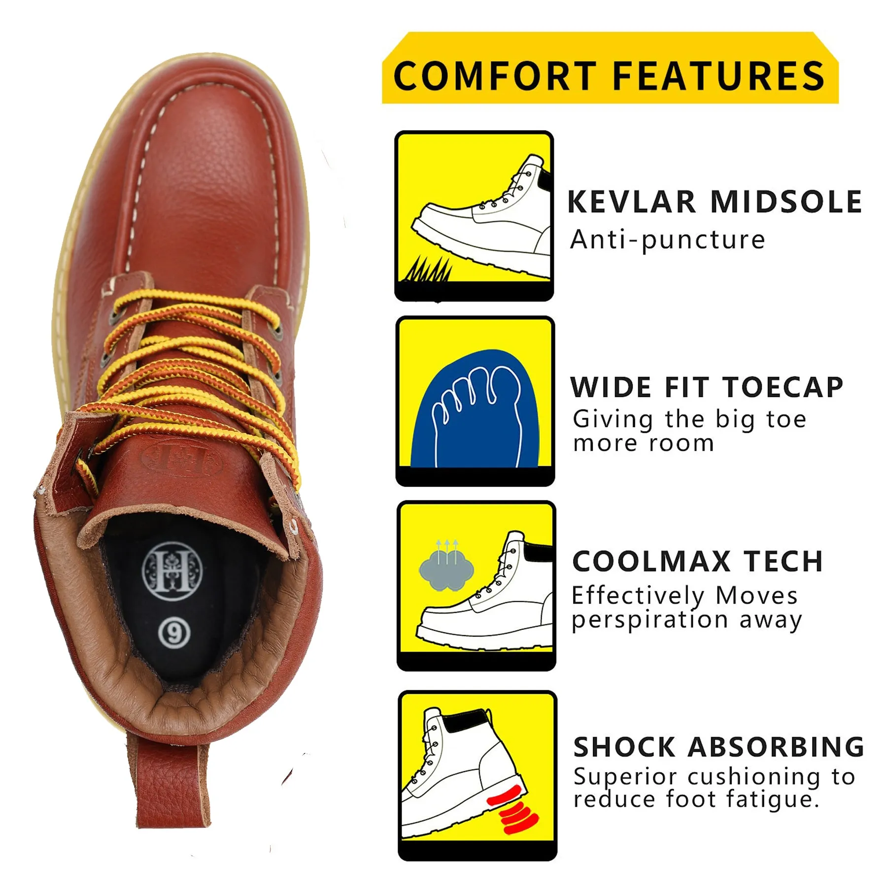 CW 302 Work Boots 6 inch for Men Water Resistant Moc Toe