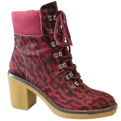 Django & Juliette KOZEE Burgundy  Bordo Ocelot and Pony Nubuck Ankle Boots