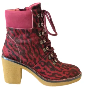Django & Juliette KOZEE Burgundy  Bordo Ocelot and Pony Nubuck Ankle Boots