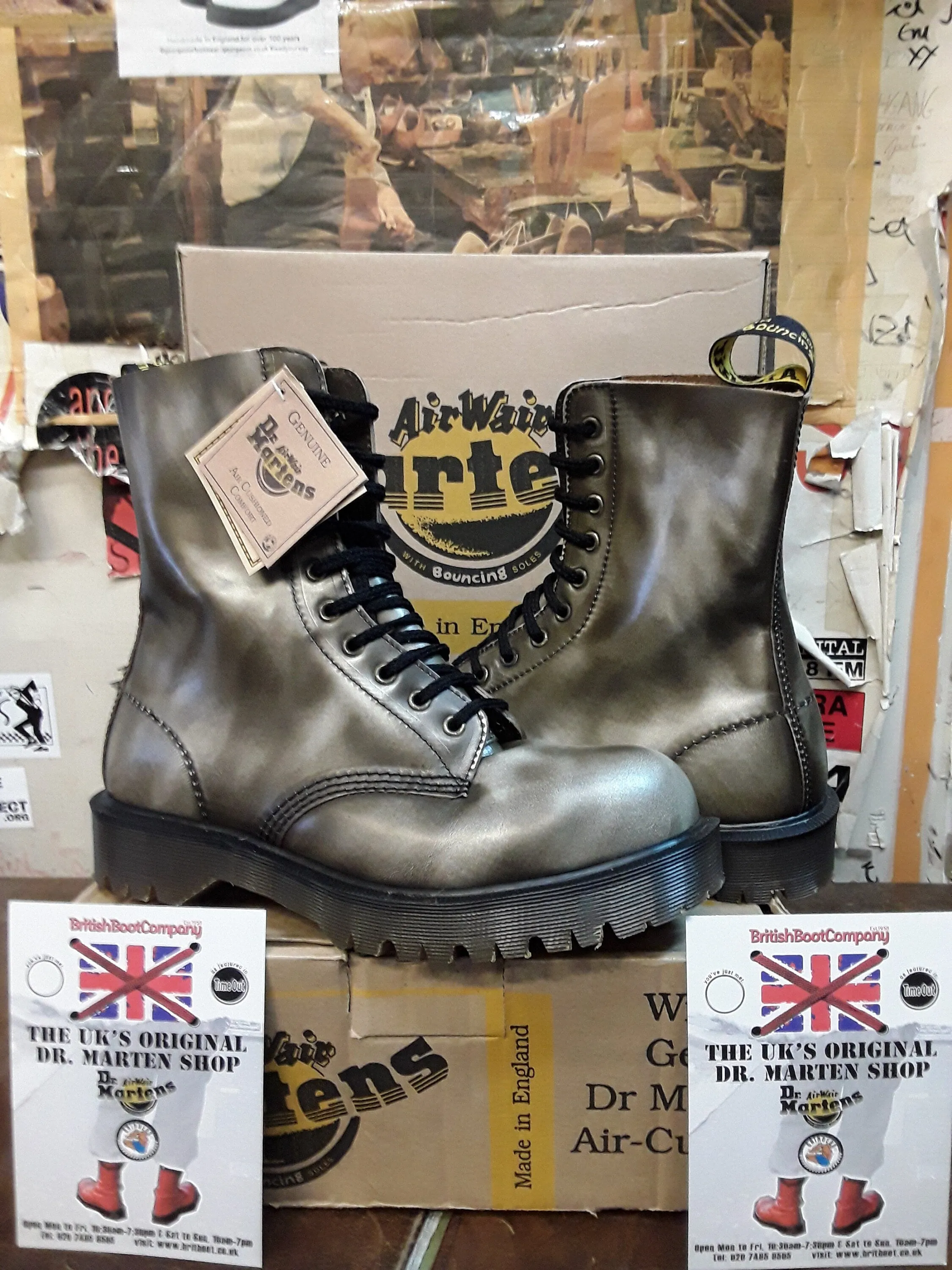Dr Martens 1919 Bex 10 Hole Steel Silver Fish Metallic Various Sizes