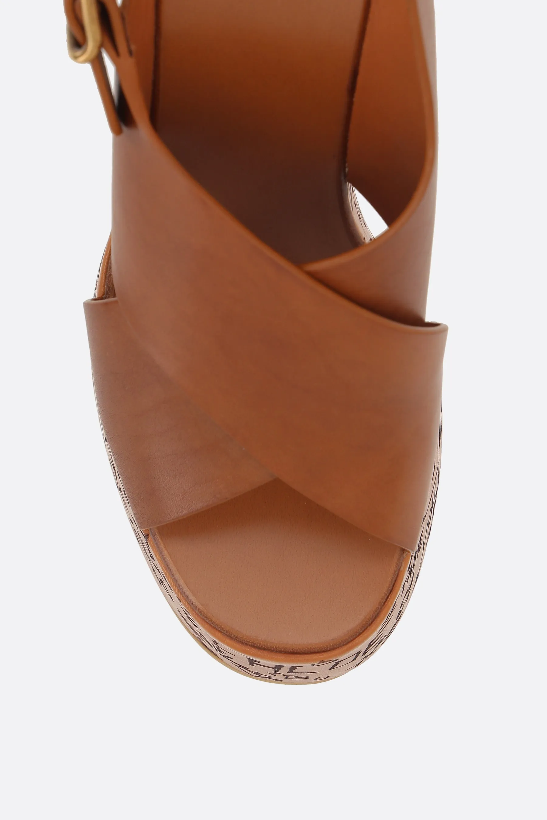 Glossy Leather Platform Wedge Sandals