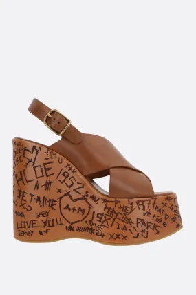Glossy Leather Platform Wedge Sandals