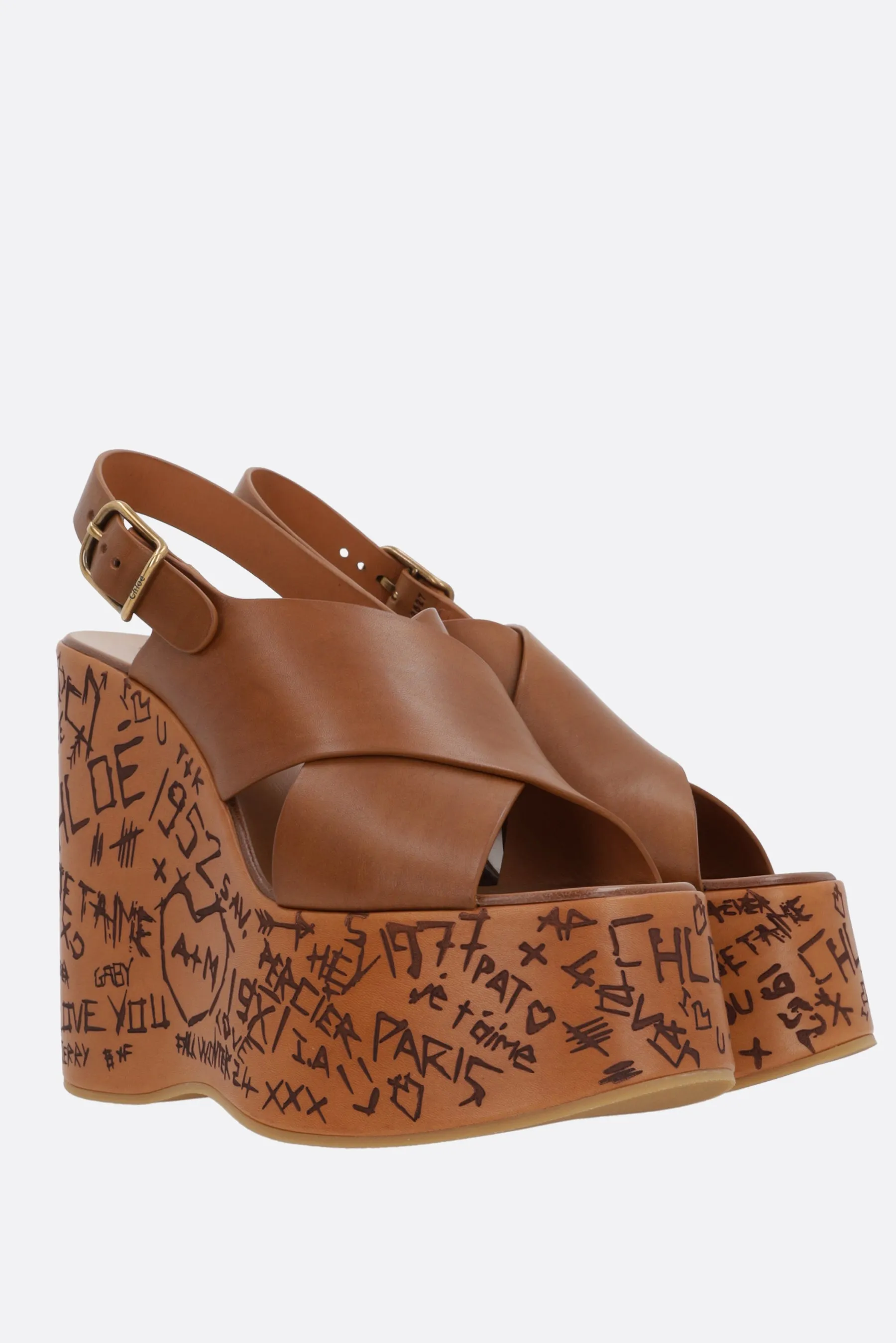 Glossy Leather Platform Wedge Sandals