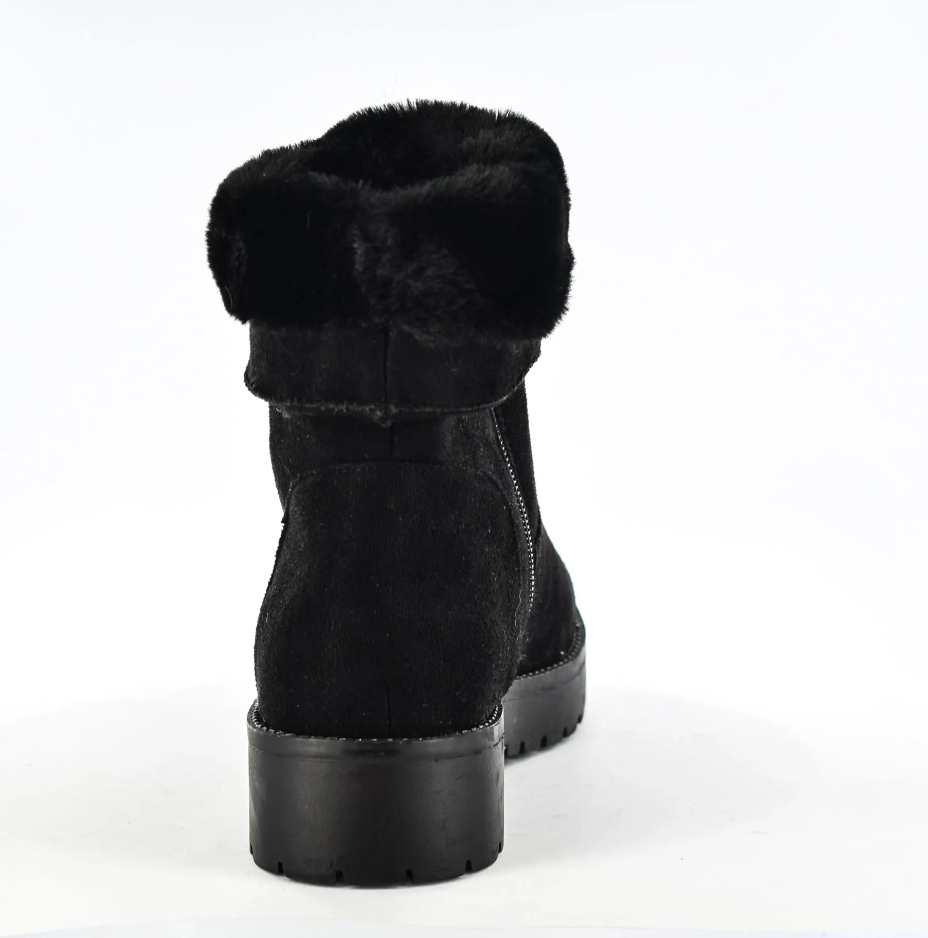 Ladies Faux Microfibre trim fur collar Inside Zip Ankle Boot