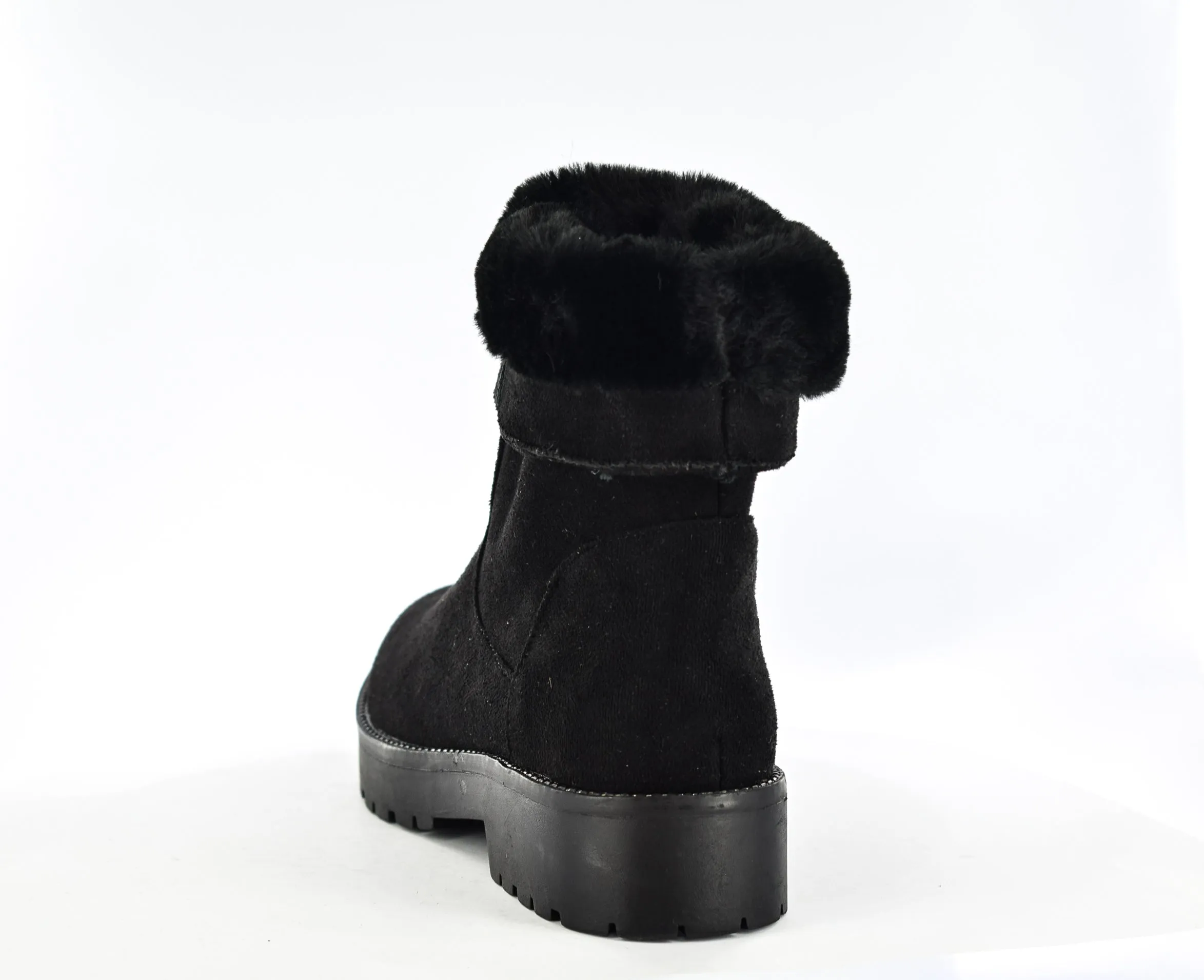 Ladies Faux Microfibre trim fur collar Inside Zip Ankle Boot