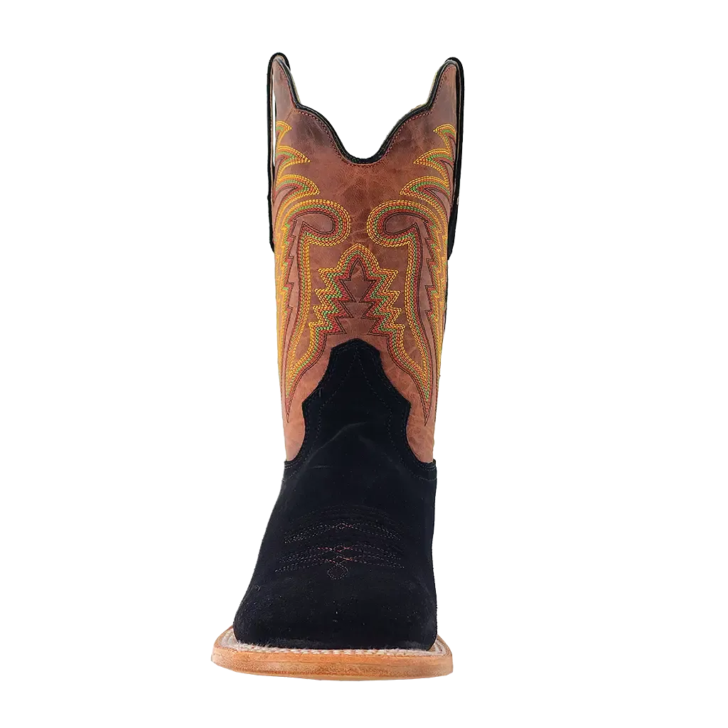 R. Watson Men's Roughout Wide Square Toe Western Boot in Black