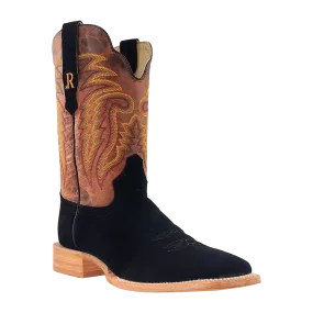 R. Watson Men's Roughout Wide Square Toe Western Boot in Black