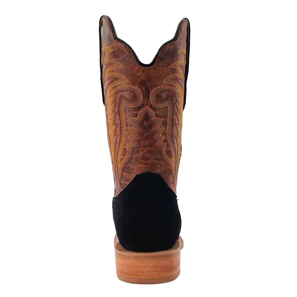 R. Watson Men's Roughout Wide Square Toe Western Boot in Black