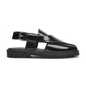 Sakua - Men's Black Box Leather High Shine Sandal