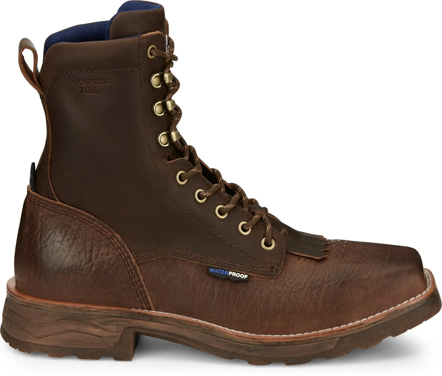 Tony Lama 8in CT WP Lacer Mens Dark Brown Greasewood Leather Cowboy Boots