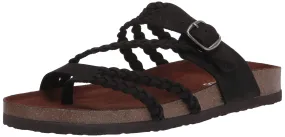 White Mountain Hayleigh Black Leather Flats Casual Slip On Footbeds Sandals