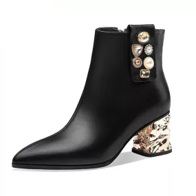 Women Genuine Leather Electroplated Ankle Boots