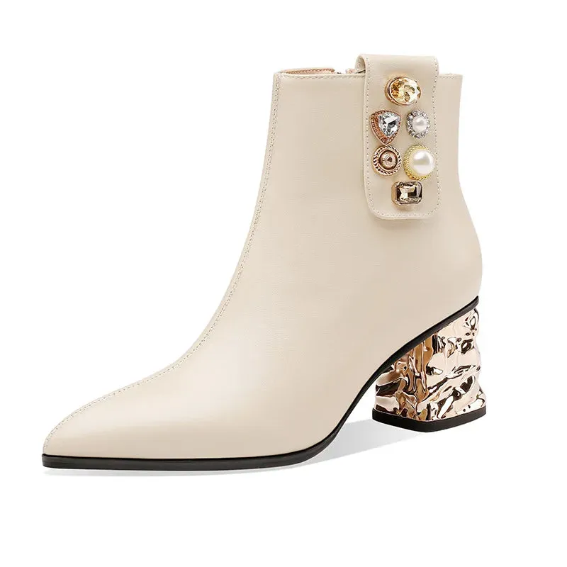 Women Genuine Leather Electroplated Ankle Boots