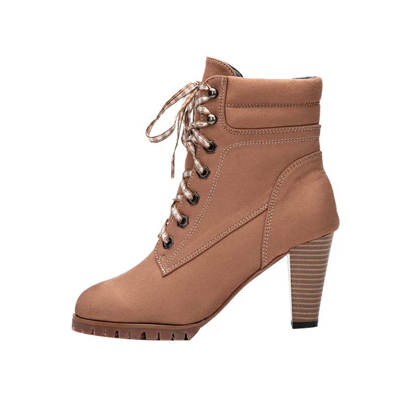 Women's Autumn/Winter Square-Heeled Lace-Up Ankle Boots