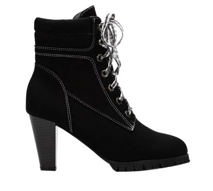 Women's Autumn/Winter Square-Heeled Lace-Up Ankle Boots