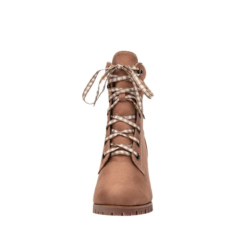 Women's Autumn/Winter Square-Heeled Lace-Up Ankle Boots