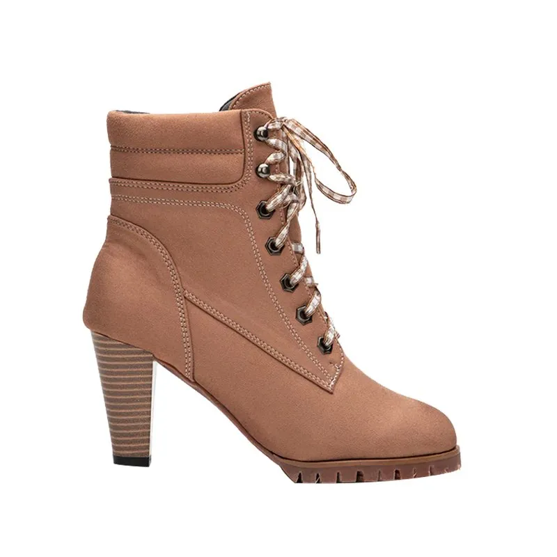 Women's Autumn/Winter Square-Heeled Lace-Up Ankle Boots