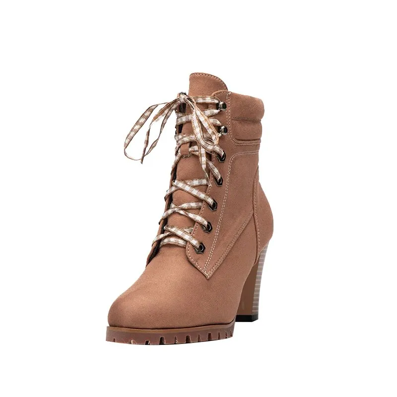 Women's Autumn/Winter Square-Heeled Lace-Up Ankle Boots